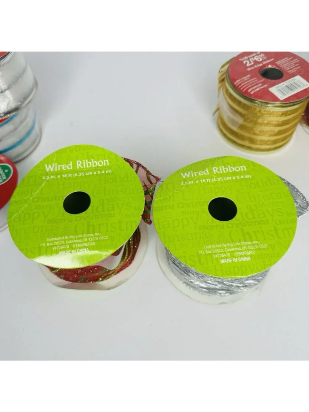 Holiday Christmas Ribbon Lot of 7 Red Gold Silver Blue Sparkling Crafts Decor
